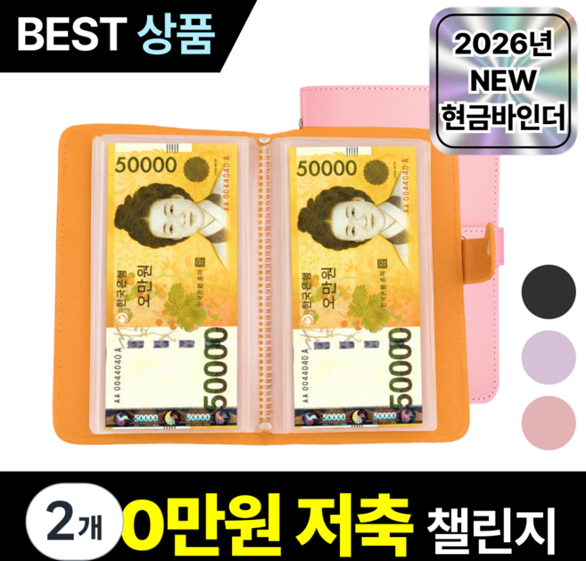 루브론 갓생 현금 바인더 저축 다이어리, 2개, 파스텔 핑크