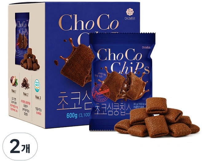 초코심쿵칩스 촉촉한 초코스낵 개별포장 대용량 간식, 2개, 600g