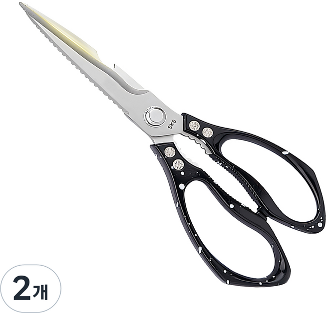 SEWEEK 초강력 다용도 스테인레스 가위 생선 닭뼈 싹뚝 캠핑 6in1 3Cr14 주방가위, 2개, 블랙