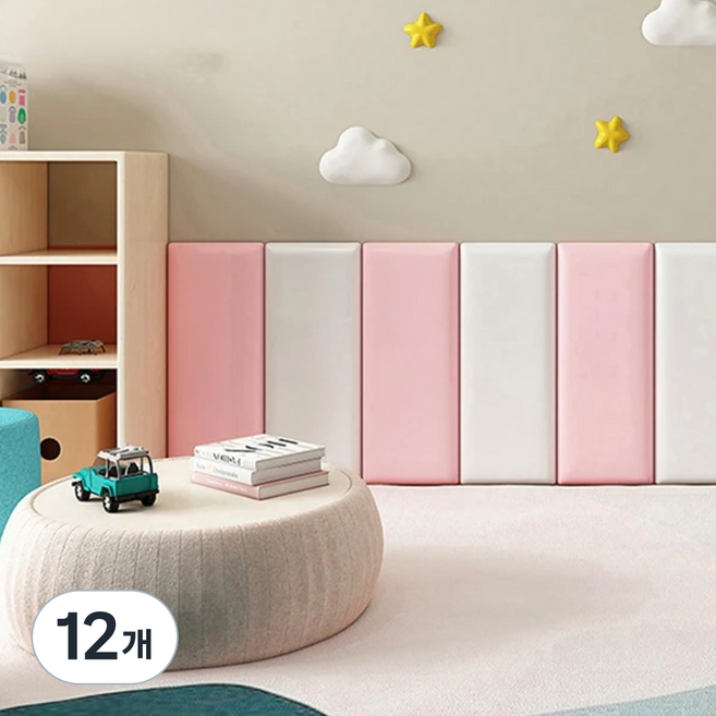 홈앤힐링 두꺼운 메모리폼 벽 충격방지 패드 30T, 12개, 클레이 핑크