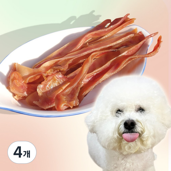 강아지 오래먹는간식 돼지귀 수제간식 국산 애견 반려견 영양 간식 돼지고기 반건조 육포, 4개, 100g, 쫀득한 돼지귀 슬라이스