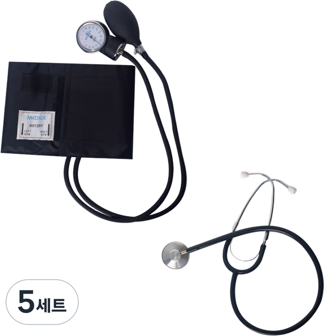 (의료기기) 메디위 수동 메타 아네로이드 혈압계 WEBP-+ 단면청진기 WES-30A 전문가용 실습용, 5세트