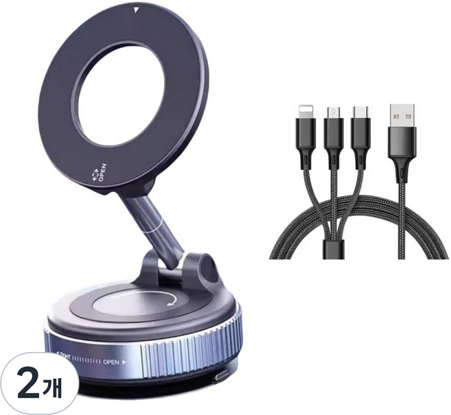 굿올굿즈 강력흡착 맥세이프 차량용 거치대 USB케이블, 클래식블랙, 2개
