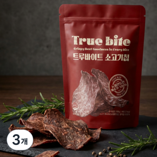 트루바이트 목초우 고단백 소고기칩 비프칩, 3개, 100g
