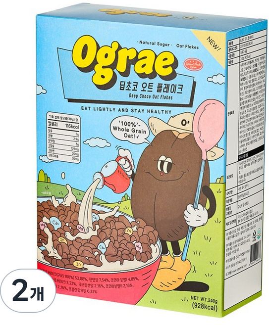 오그래 딥초코오트플레이크 리얼 카카오 건강한 귀리 시리얼, 2개, 240g