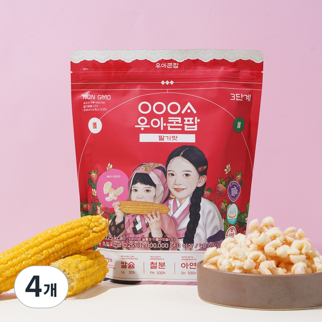 우아 콘팝, 4개, 40g, 딸기맛