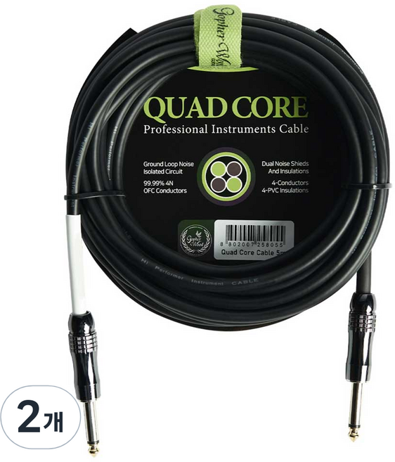 고퍼우드 쿼드코어 케이블 5m 기타/베이스 앰프케이블 기타잭, 2개