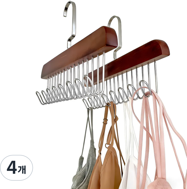 우드 논슬립 옷걸이 건조대 속옷, 복고색, 4개