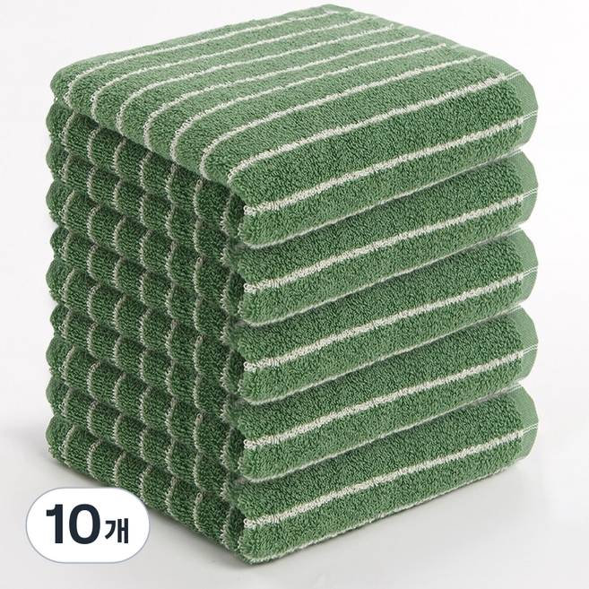 MYNVO 스트라이프 호텔 수건 180g 40수 코마사 선염라인 타올 부드럽고 두툼한 데일리 세면타월, 10개, 그린 스트라이프