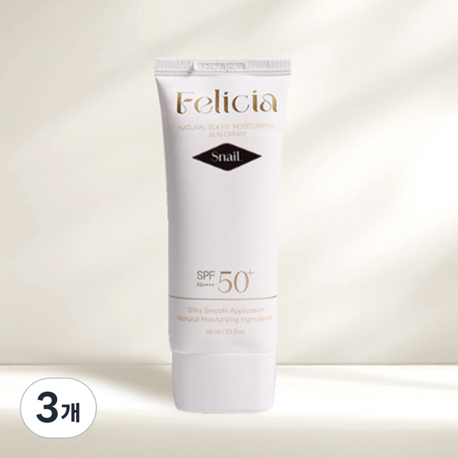 펠리샤 내추럴 실크 핏 SPF50+ PA++++ 수분 스네일 선크림, 3개, 60ml