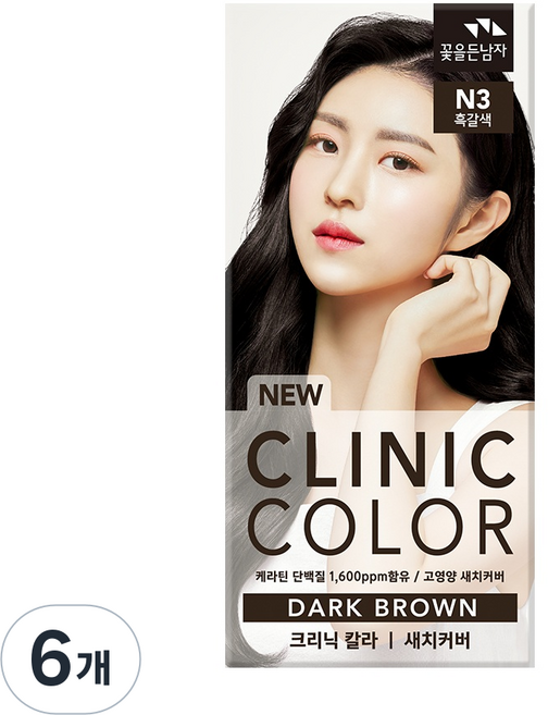 꽃을든남자 크리닉 새치 염색약, 6개, N3 흑갈색