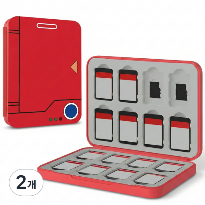 닌텐도 스위치 포켓몬 도감 게임 칩 팩 케이스 SD 카드 보관함 카트리지, 2개, 레드, 16칸
