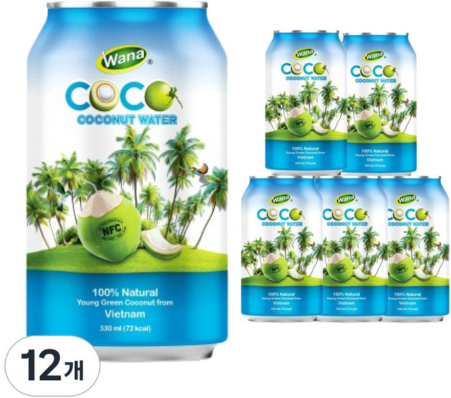 와나 NFC 100% 천연코코넛워터, 12개, 330ml