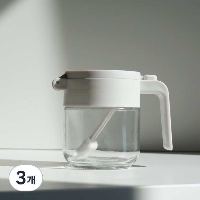 플랜잇 원터치 밀폐 유리 양념통, 양념통+스푼, 3개