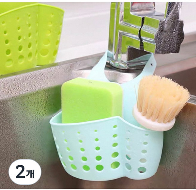 [도톤앤보리] 싱크대 공간활용 끝판왕! 물빠짐 수세미 거치대 수전 걸이 수납함, 랜덤, 2개