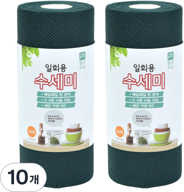 필굿리빙 일회용 수세미, 다크그린, 60개입, 10개