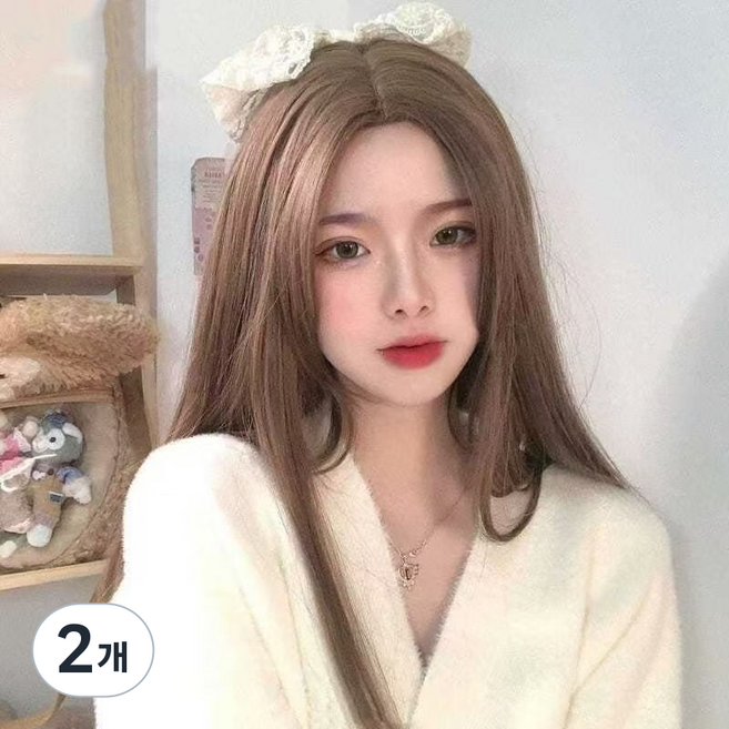 S컬 여신 긴머리 중간분리 롱 웨이브 통가발 75CM, 2개, 멜란지브라운