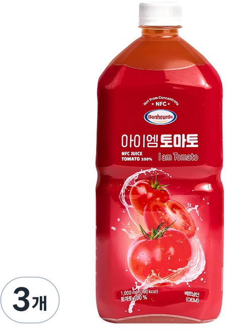 보넬드 아이엠 토마토주스 100% NFC 착즙주스, 3개, 1L
