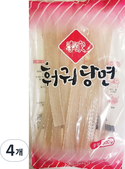 이가 당면 고구마전분100% 쫄깃한 훠궈 마라탕 넓적 납작 중국당면 훠궈당면, 300g, 4개