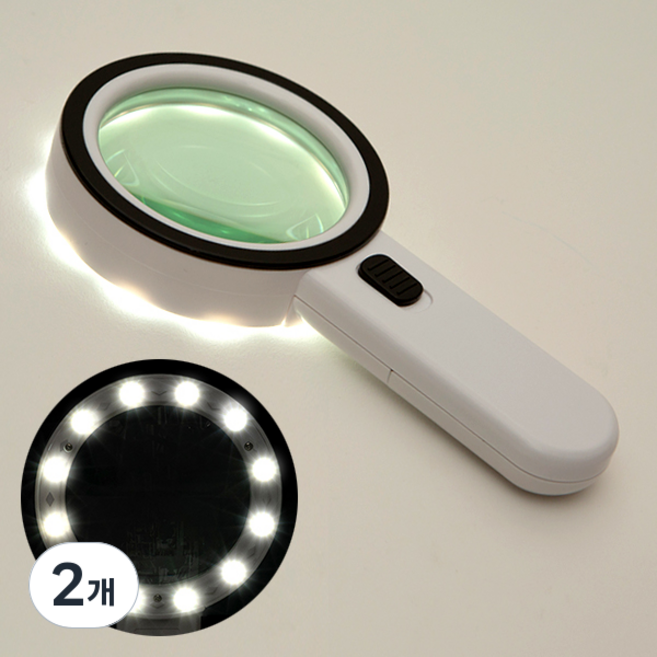 ZIO-BIZ 12LED 대형 돋보기 확대경 30배율 / 고휘도 LED 휴대용 독서용 대형 돋보기 확대경 루페 독서돋보기 독서확대경 과학실험 노인용품 실버용품, 2개