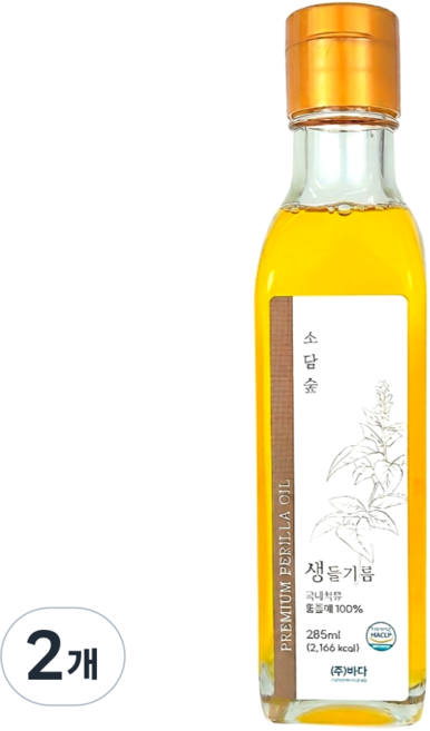 [소담숲] 국내착유 볶지 않은 저온압착 생들기름, 2개, 285ml