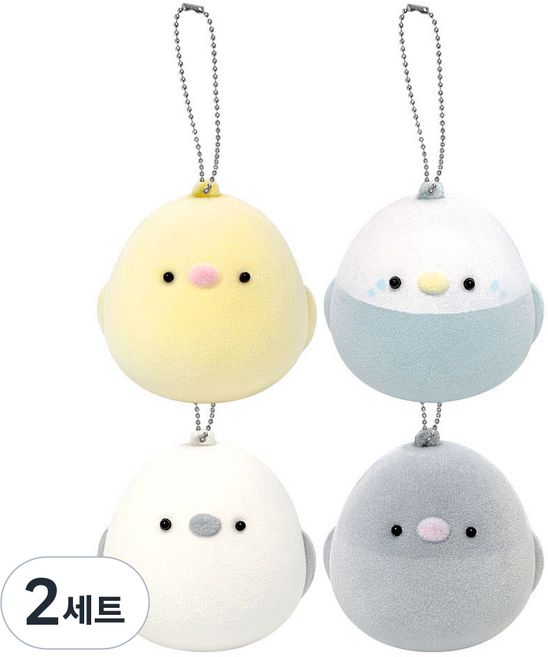 미니버드 패브릭 스퀴시 키링 1개씩 세트 주물럭 말랑모찌 키홀더 가방 장식 열쇠 고리, 2세트