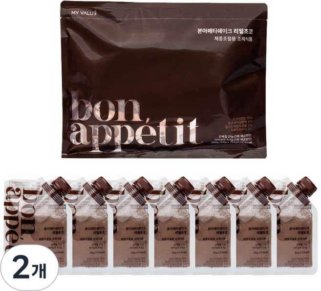본아페티 단백질쉐이크 파우치 다이어트 식사대용 체중조절식 초코맛 프로틴 50g 7팩, 350g, 2개