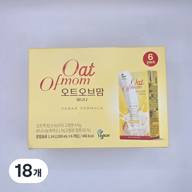 오트 오브맘 바나나 6개입, 18개, 190ml
