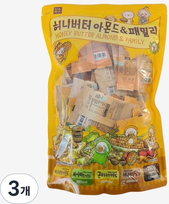 허니버터 아몬드 & 패밀리 4종혼합, 3개, 250g