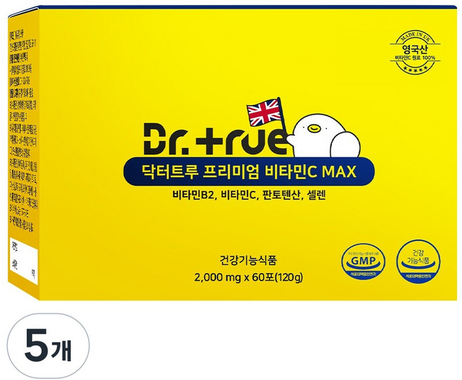 닥터트루 프리미엄 DSM 비타민C MAX 고함량 비타민씨 분말 비타민B2 판토텐산 셀렌, 5개, 60회분