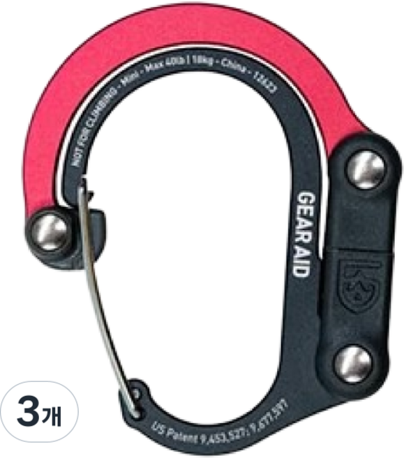 GEARAID 히어로클립 미니/스몰 블랙앤블루 기어클립 카라비너 다용도클립, 01:히어로클립미니-블랙앤레드, 3개