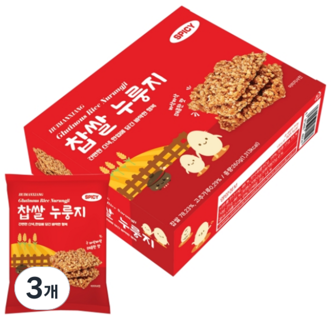 찹쌀누룽지 스파이시 매운, 3개, 260g