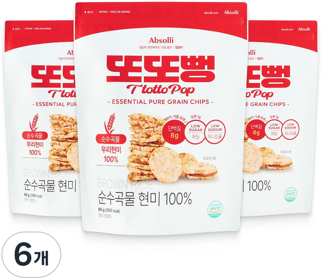 또또뻥 현미 100% 뻥튀기 고단백 저당 다이어트 과자 간식, 6개, 95g