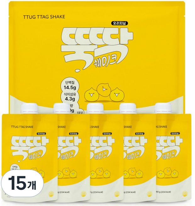 혜인담 식사대용 단백질 쉐이크 뚝딱쉐이크 오리지널, 15개, 60g