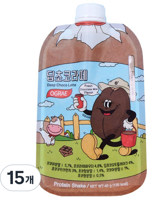 오그래 저당 저칼로리 딥초코라떼맛 WPI ISP 혼합 산양유 단백질 쉐이크, 15개, 40g