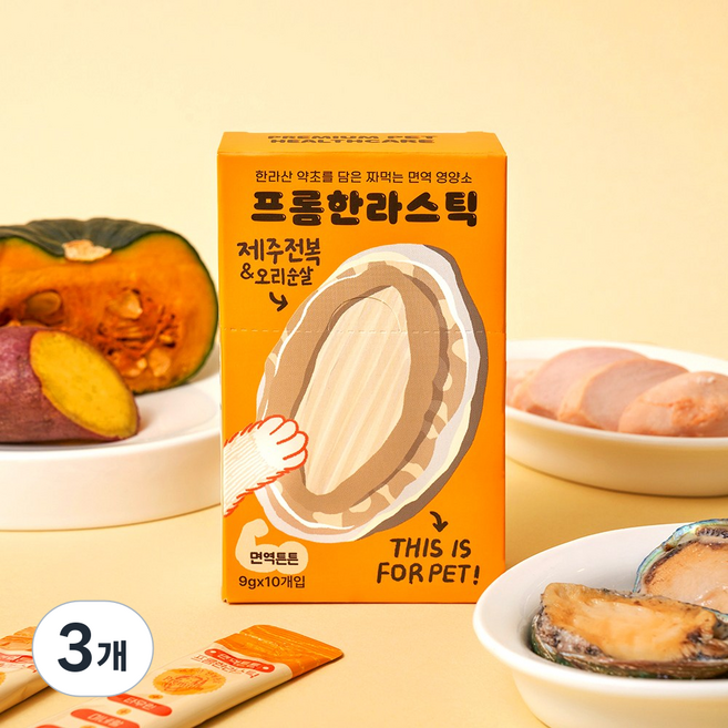 프롬한라 강아지 고양이 짜먹는 영양간식 프롬한라스틱, 프롬한라스틱 전복, 90g, 3개