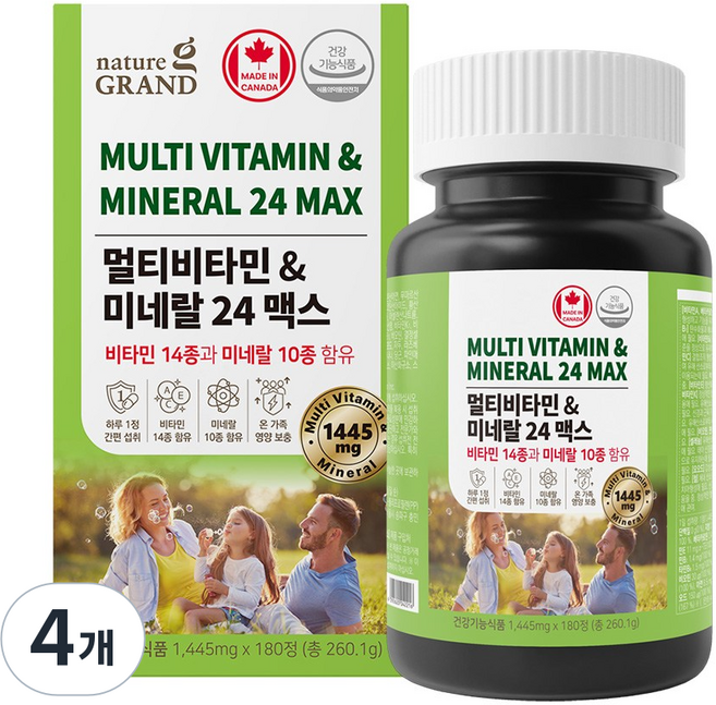 네이처그랜드 멀티비타민 & 미네랄 24 맥스 비타민14종 미네랄10종 약 6개월분, 4개, 180정