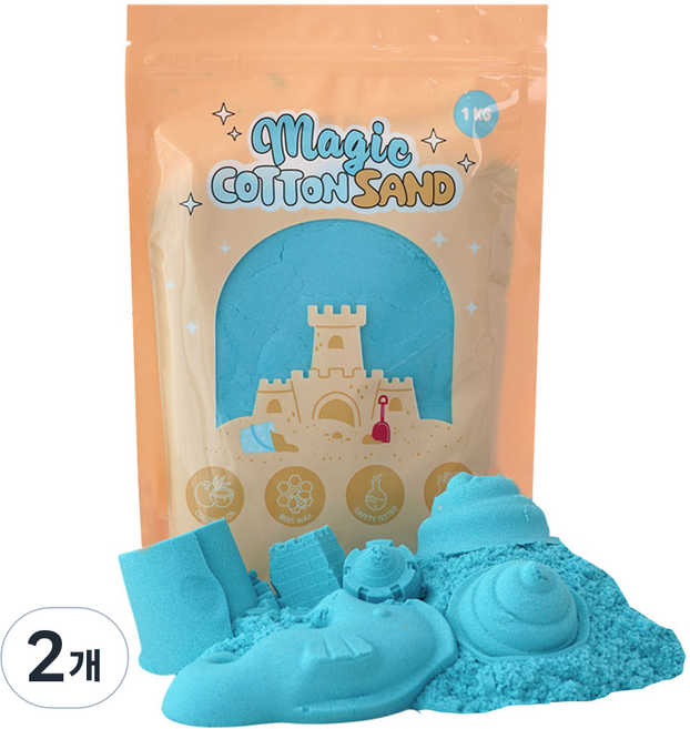 따블리에 매직 코튼 샌드 모래놀이 촉촉한 색모래 8색, 2개, 1kg, 블루