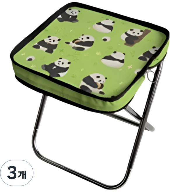 체리닷컴 캠핑 캐릭터 알루미늄 접이식 의자 폴딩 스툴, 초록 판다, 3개