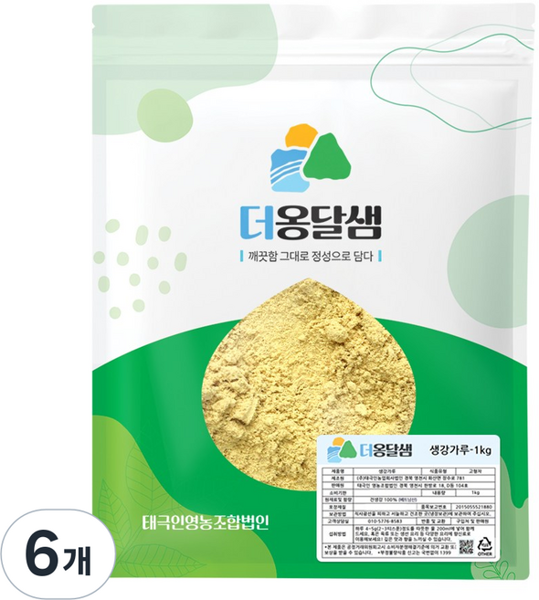더옹달샘 맛이 진한 수입 생강 가루 분말 1kg 생강차 진저(판매자 직접 가공), 6개