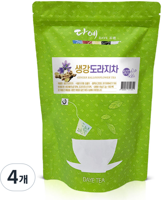 [본사직영] 다예 맛있는 생강도라지차 생분해 삼각티백, 4개, 1.2g