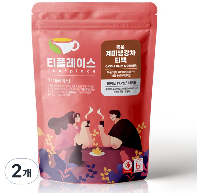 티플레이스 볶은 계피생강 블랜딩 삼각티백차, 1.2g, 2개, 50개입