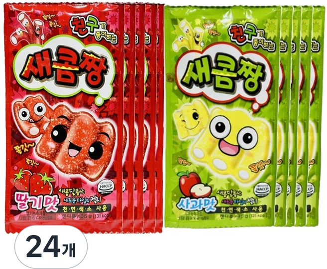 새콤짱 새콤달콤 뜯어먹는 젤리 딸기맛 사과맛, 24개, 35g
