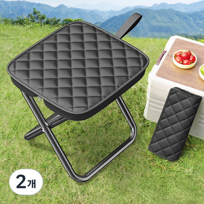 솔바람집 작은 접이식 미니 의자 낚시의자 휴대용 간이 의자, 2개, 블랙