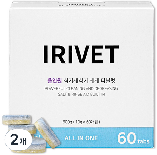 아이리벳 올인원 식기세척기 세제 타블렛 60개입, 2개, 600g