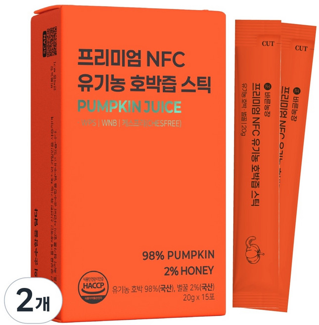 국내산 유기농 호박즙 물 한방울 넣지않은 진한 바른농장 NFC착즙, 2개, 300g