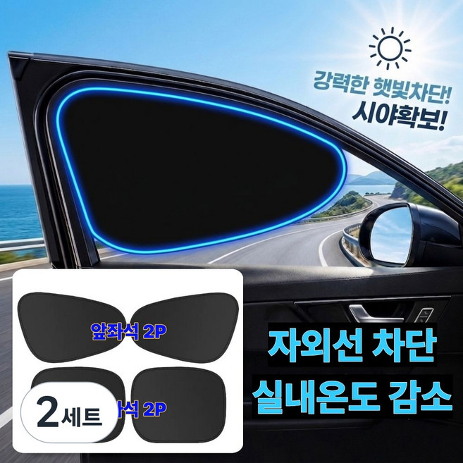 네스트닷 차량용 햇빛가리개 자외선 차단 창문 정전기 가림막, 2세트, 블랙