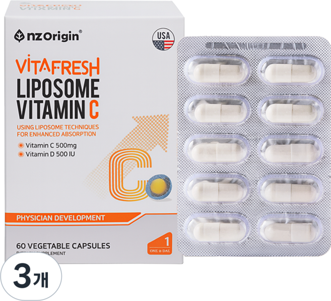 리포좀 비타민C 식물성 캡슐 영양제 흡수율이 높은 리포조말 비타민C, 60정, 3개