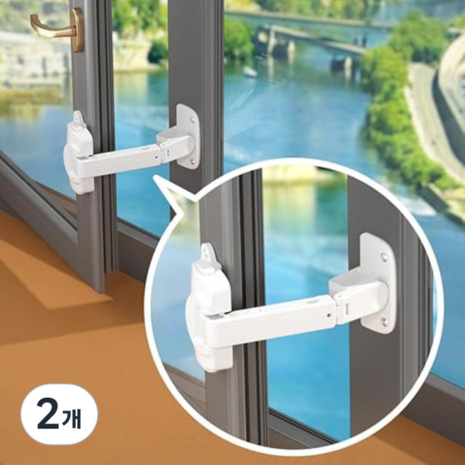 만다린망고 여닫이 창문 스토퍼 중 문 걸쇠 고정 이중 잠금 장치 미닫이 샷시 윈도우 락 창틀 도어, 화이트, 2개