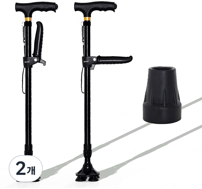 안전인증적합 세레누스 네발 지팡이 어르신, 2개, 블랙